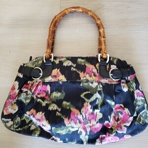Talbots Vintage Floral Canvas Wood Handle Purse
